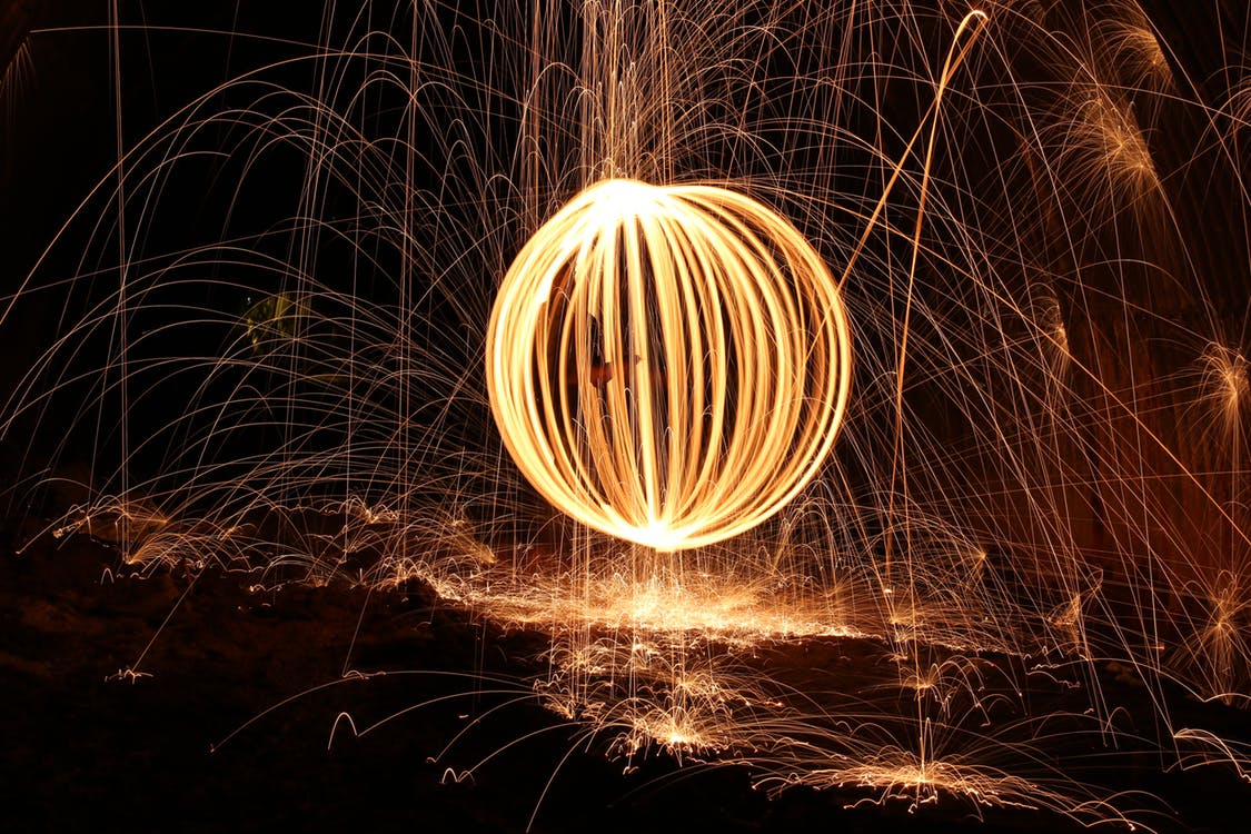 circle of moving light with sparks
